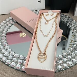 ⭐️💕GUESS Set of 3 Goldtone Heart & Bling Necklaces & Post PE Also!!💕⭐️NWT